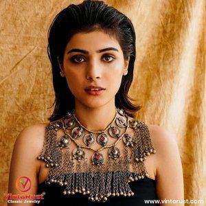 Afghan Layered Choker Necklace WIth Dangling Bells, Afghan Choker Necklace,